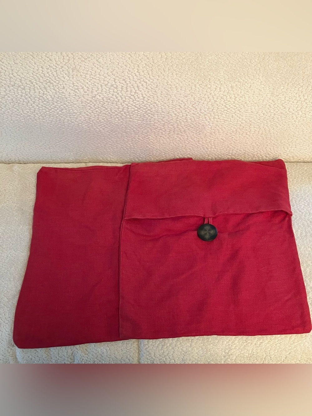 Pottery Barn 100% Linen Throw Pillow Covers (2) 18x18 Button Envelope Red